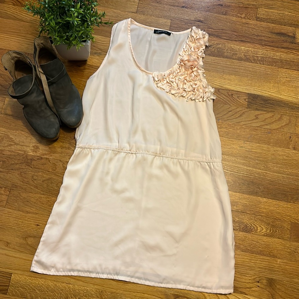 Janet Paris Light Pink Sheer Sleeveless Flower Floral Tunic Shirt Women Large